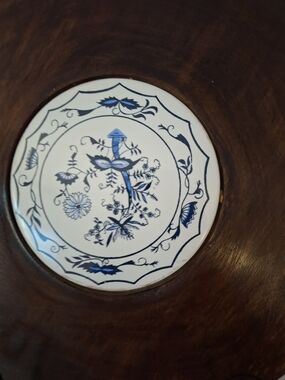 Blue and White Floral Ceramic Inset Decorative Accent - Unbranded